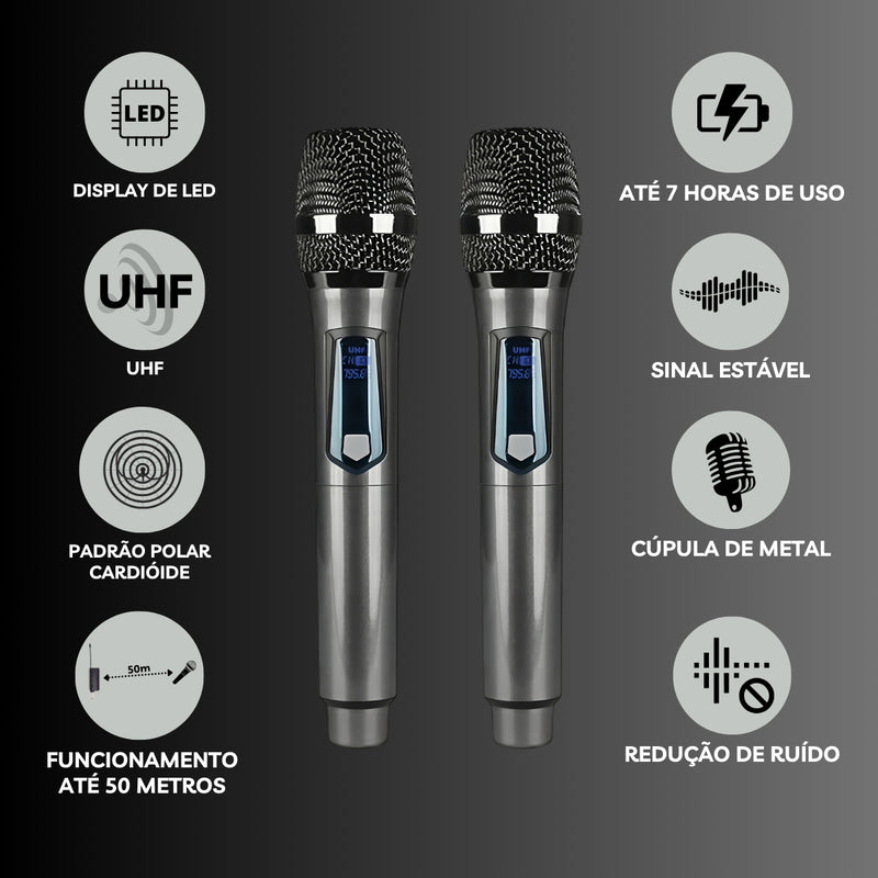 Kit 2 Microfones Sem Fio Profissional Uhf Led Com Receptor - Imagem 7